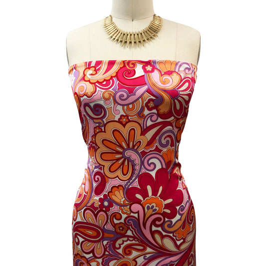 P-3304-456-RASPBERRY-SORBET-PEACH - PRINTED STRETCH SATIN 100% POLY