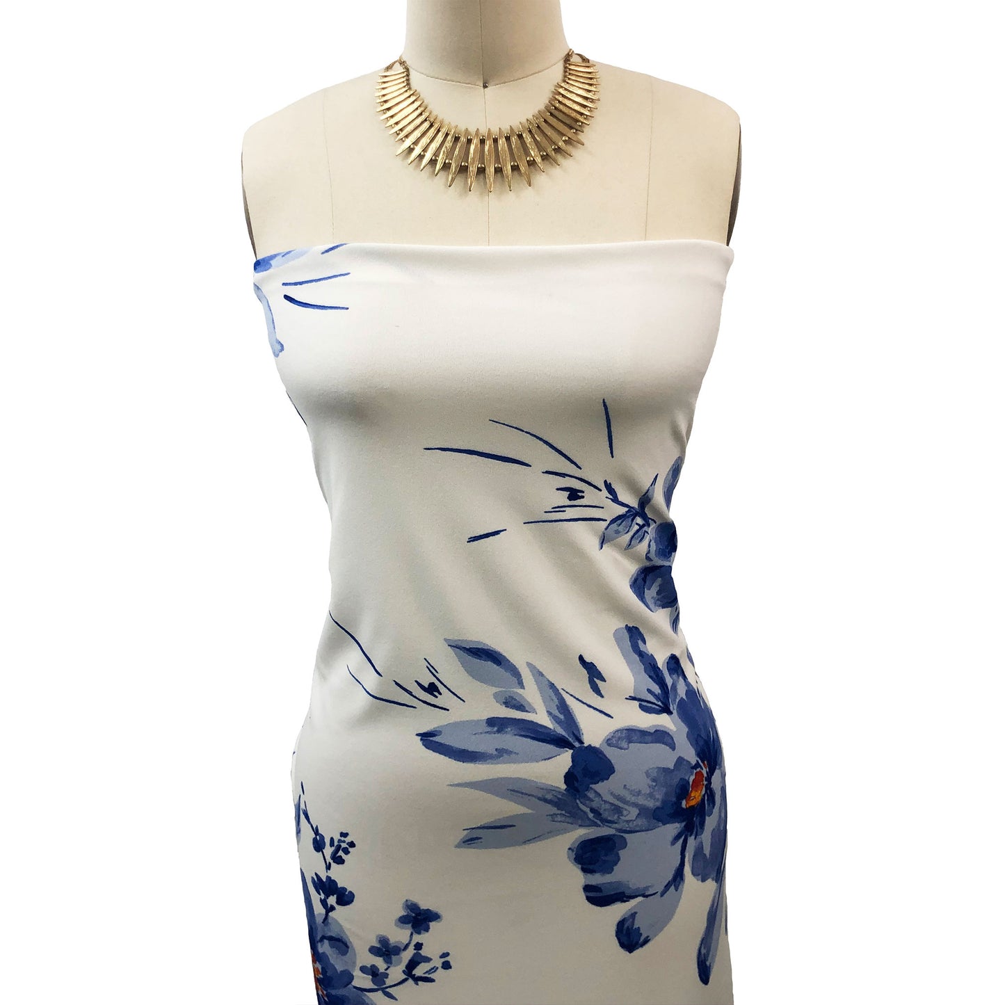 P-3319-702-OFF-WHITE-BLUE - PRINTED SCUBA CREPE 97% POLY 3% SPANDEX