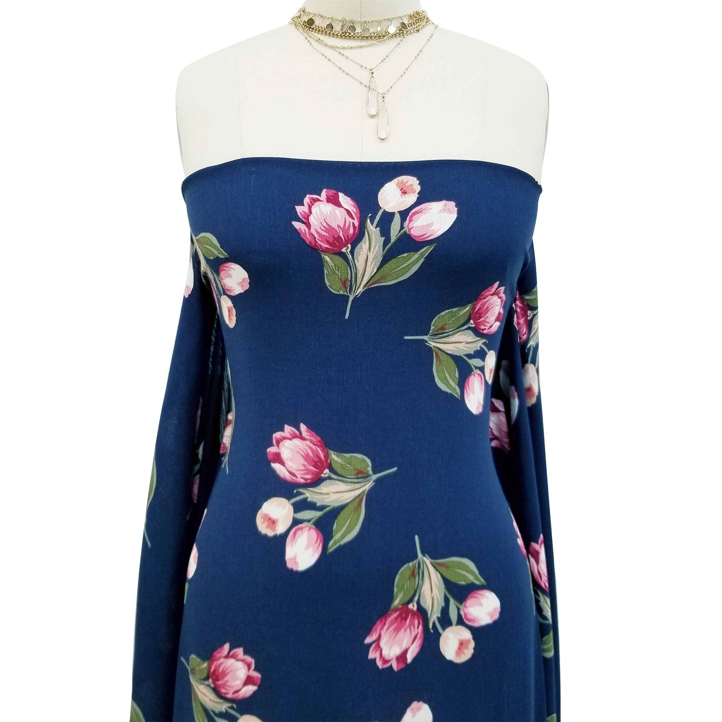 P-332-636-NAVY-ROSE - PRINTED CREPON 100% RAYON CREPON