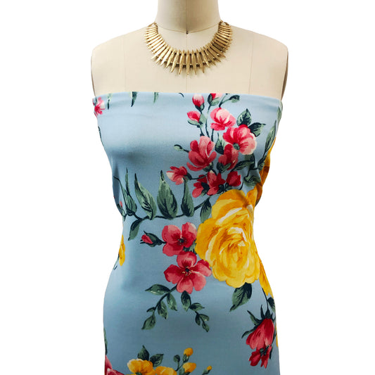 P-3321-702-SKY-BLUE-RASPBERRY - PRINTED SCUBA CREPE 97% POLY 3% SPANDEX