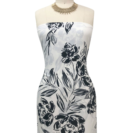 P-3323-754-OFFWHITE-BLACK - PRINTED POLY MOROCCAN 100% POLY