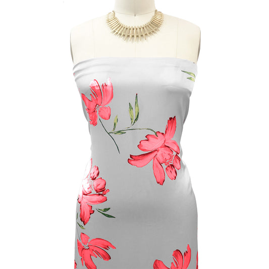 P-3327-456-IVORY-STRAWBERRY-ICE - PRINTED STRETCH SATIN 100% POLY