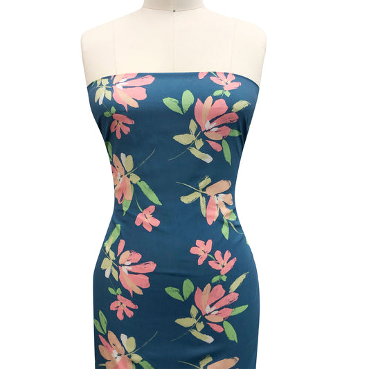 P-3340-754-SOFT-TEAL-CORAL - PRINTED POLY MOROCCAN 100% POLY