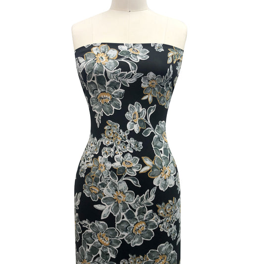 P-3373-730-BLACK-GREY - PRINTED DTY SEMI SHINY 85% POLY 15%SPANDEX