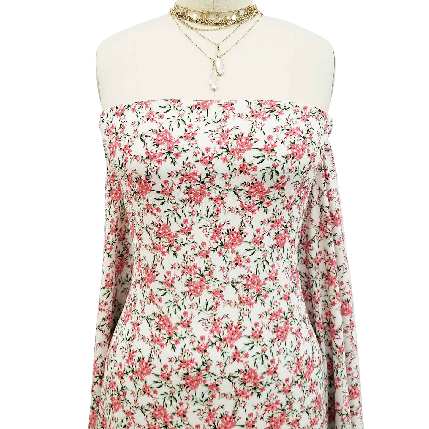 P-343-636-OFFWHITE-CORAL - PRINTED CREPON 100% RAYON CREPON