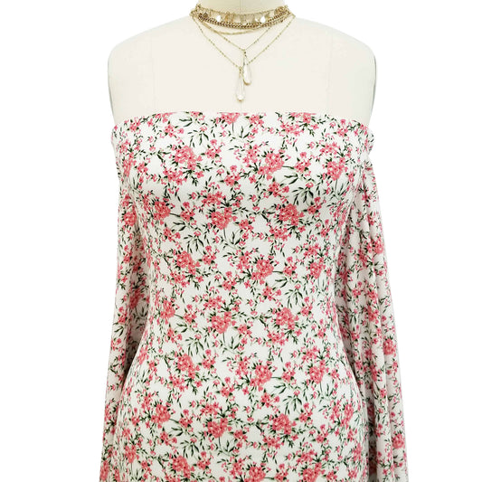 P-343-636-OFFWHITE-CORAL - PRINTED CREPON 100% RAYON CREPON