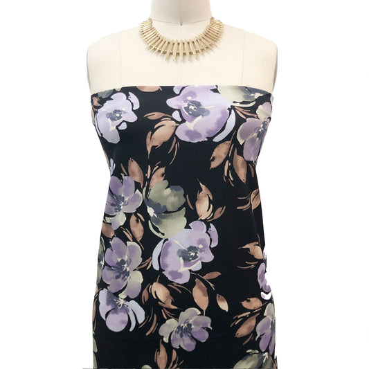 P-3438-702-BLACK-LILAC-MOSS - PRINTED SCUBA CREPE 97% POLY 3% SPANDEX