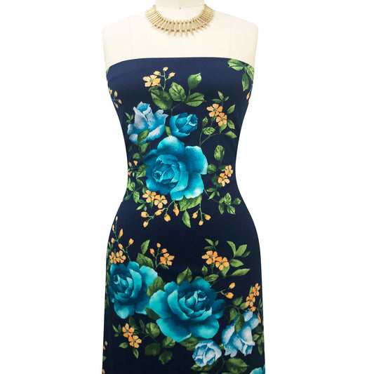 P-3478-702-NAVY-AQUA - PRINTED SCUBA CREPE 97% POLY 3% SPANDEX
