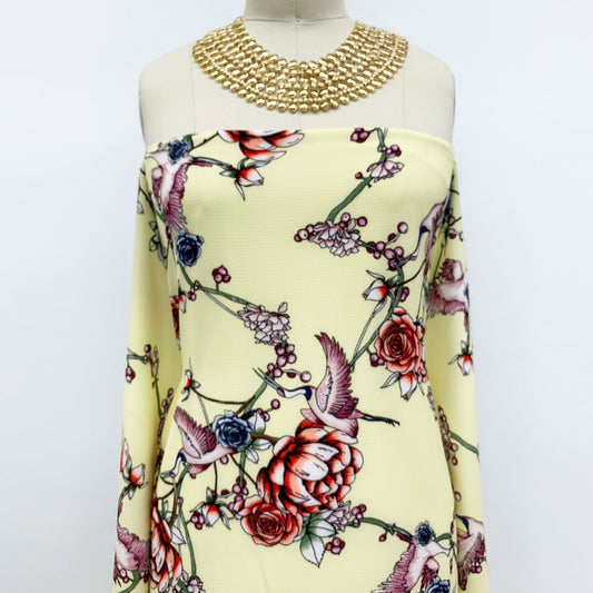 P-420-586-BANANA-PEACH - PRINTED CREPE CHIFFON 97% POLY 3% SPANDEX