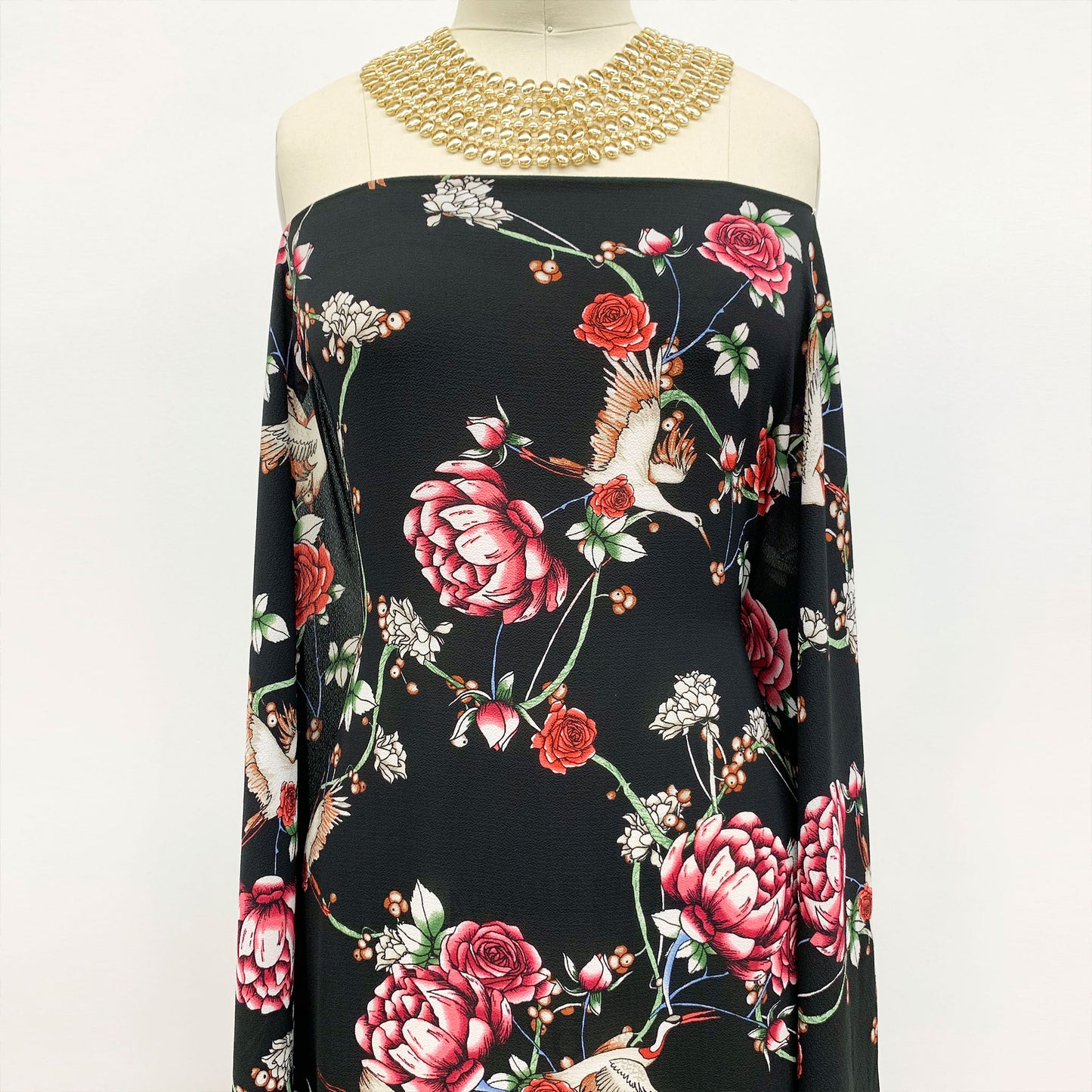 P-420-586-BLACK-RED - PRINTED CREPE CHIFFON 97% POLY 3% SPANDEX