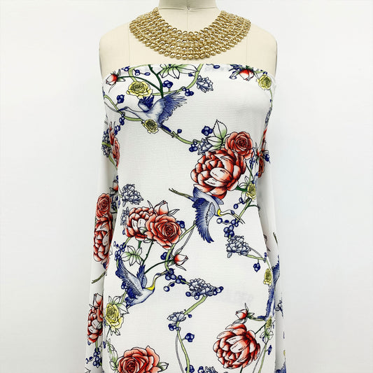 P-420-586-OFF-WHITE-YELLOW - PRINTED CREPE CHIFFON 97% POLY 3% SPANDEX