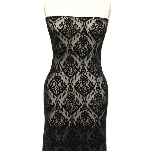 P-4204-453-BLACK - PRINTED POLY POWER MESH FLOCKING 92% POLY 8% SPANDEX
