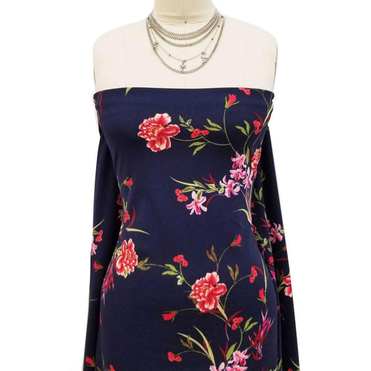 P-421-586-NAVY-RED - PRINTED CREPE CHIFFON 97% POLY 3% SPANDEX