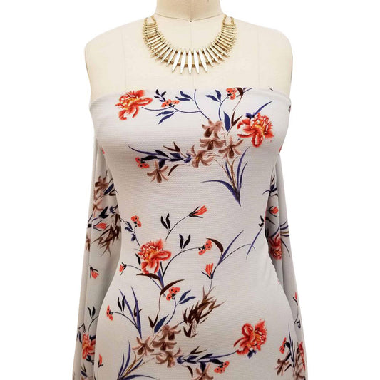 P-421-586-PALE-BLUE-ORANGE - PRINTED CREPE CHIFFON 97% POLY 3% SPANDEX