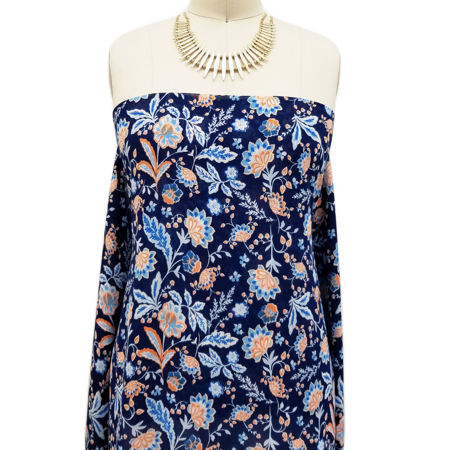 P-43-502-NAVY-PEACH - PRINTED 100% POLY CHELSEA CHIFFON