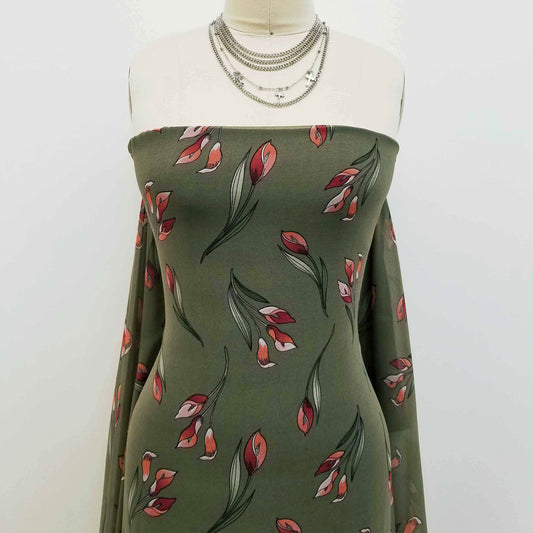 P-454-501-ARMY-GREEN-ORANGE - PRINTED 100% POLYESTER HI MULTI CHIFFON WASH