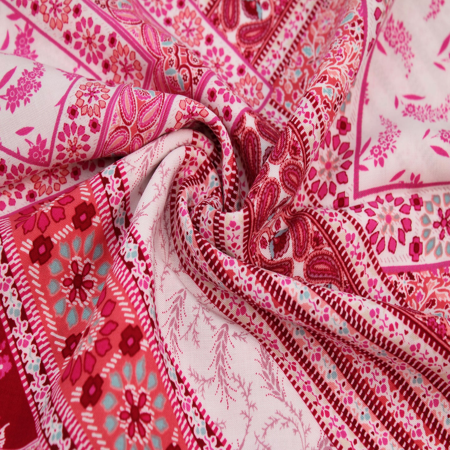 P-474-698-RED-CORAL - PRINTED RAYON CHALLIS 100% RAYON CHALLIS