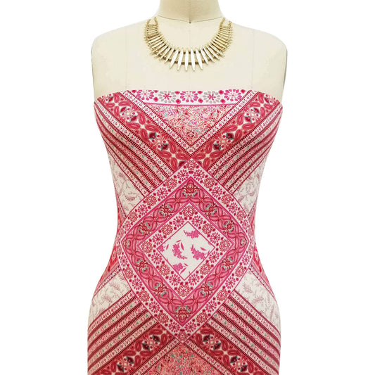 P-474-698-RED-CORAL - PRINTED RAYON CHALLIS 100% RAYON CHALLIS