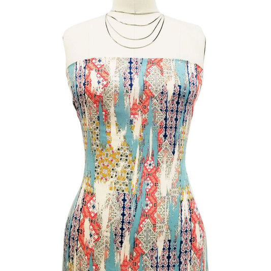 P-477-688-DUSTY-MINT-NAVY-CORAL - PRINTED LINEN LOOK 100% POLYESTER