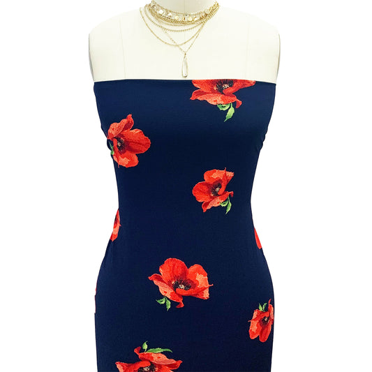 P-485-586-NAVY-RED - PRINTED CREPE CHIFFON 97% POLY 3% SPANDEX