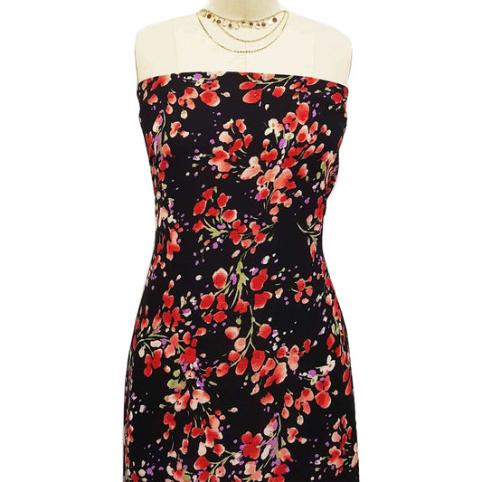 P-501-586-BLACK-RED - PRINTED CREPE CHIFFON 97% POLY 3% SPANDEX