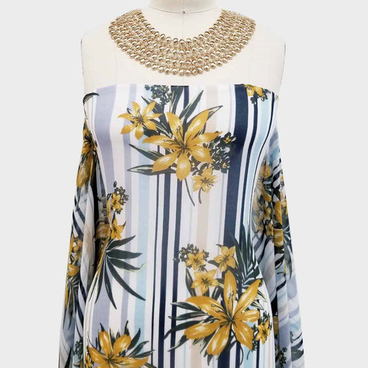 P-508-501-NAVY-MUSTARD - PRINTED 100% POLYESTER HI MULTI CHIFFON WASH