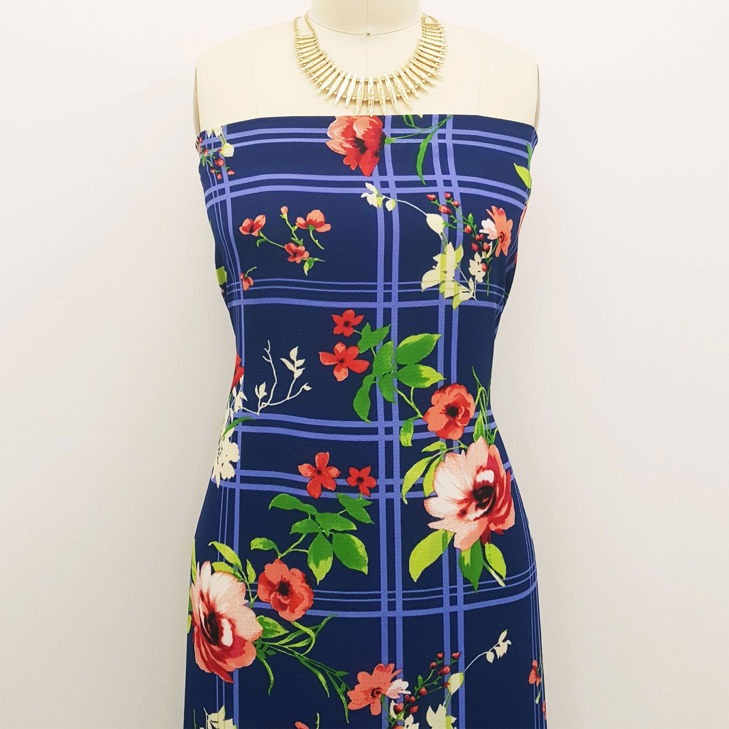 P-521-586-NAVY-CORAL - PRINTED CREPE CHIFFON 97% POLY 3% SPANDEX