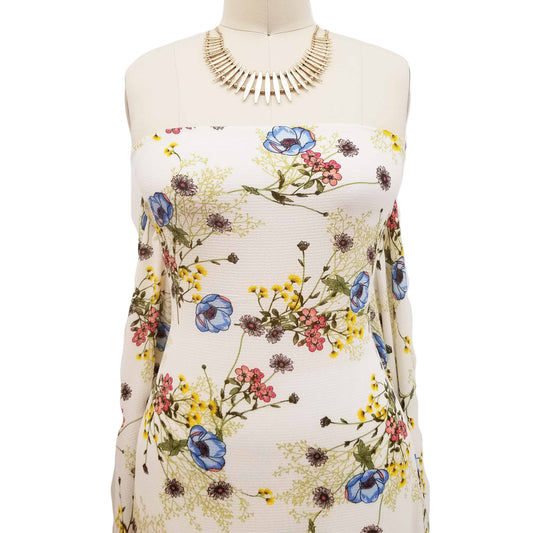 P-522-586-OFFWHITE-BLUE - PRINTED CREPE CHIFFON 97% POLY 3% SPANDEX