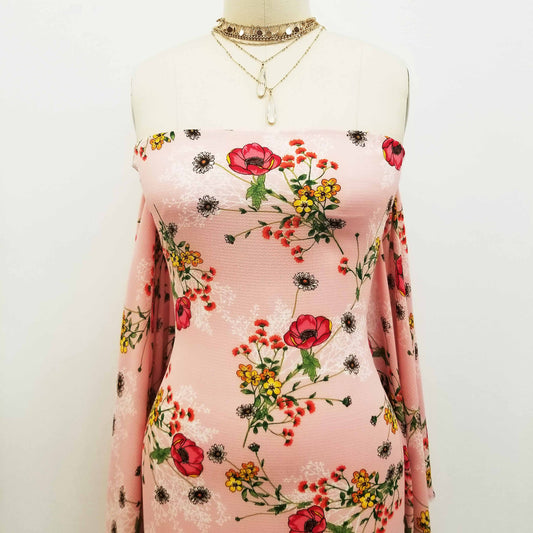 P-522-586-PINK-RED - PRINTED CREPE CHIFFON 97% POLY 3% SPANDEX