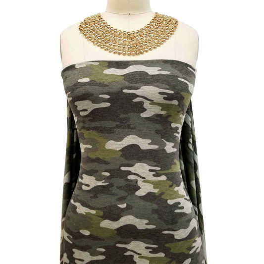 P-581-506-ARMY-GREEN-OLIVE - PRINTED FRENCH TERRY 63%POLY 33%RAYON 4% SPANDEX