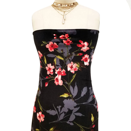 P-584-700-BLACK-RED - PRINTED VELVET 96% POLY 6% SPANDEX