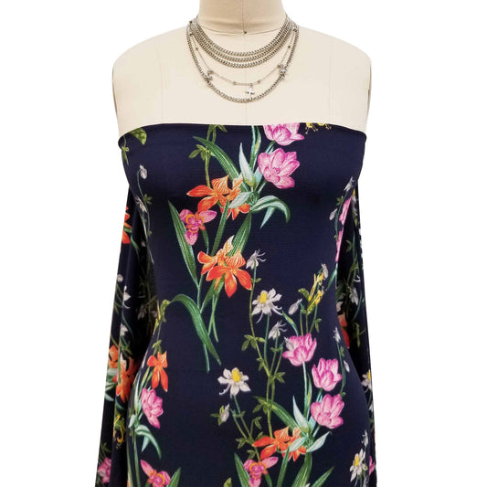 P-607-586-NAVY-PINK - PRINTED CREPE CHIFFON 97% POLY 3% SPANDEX