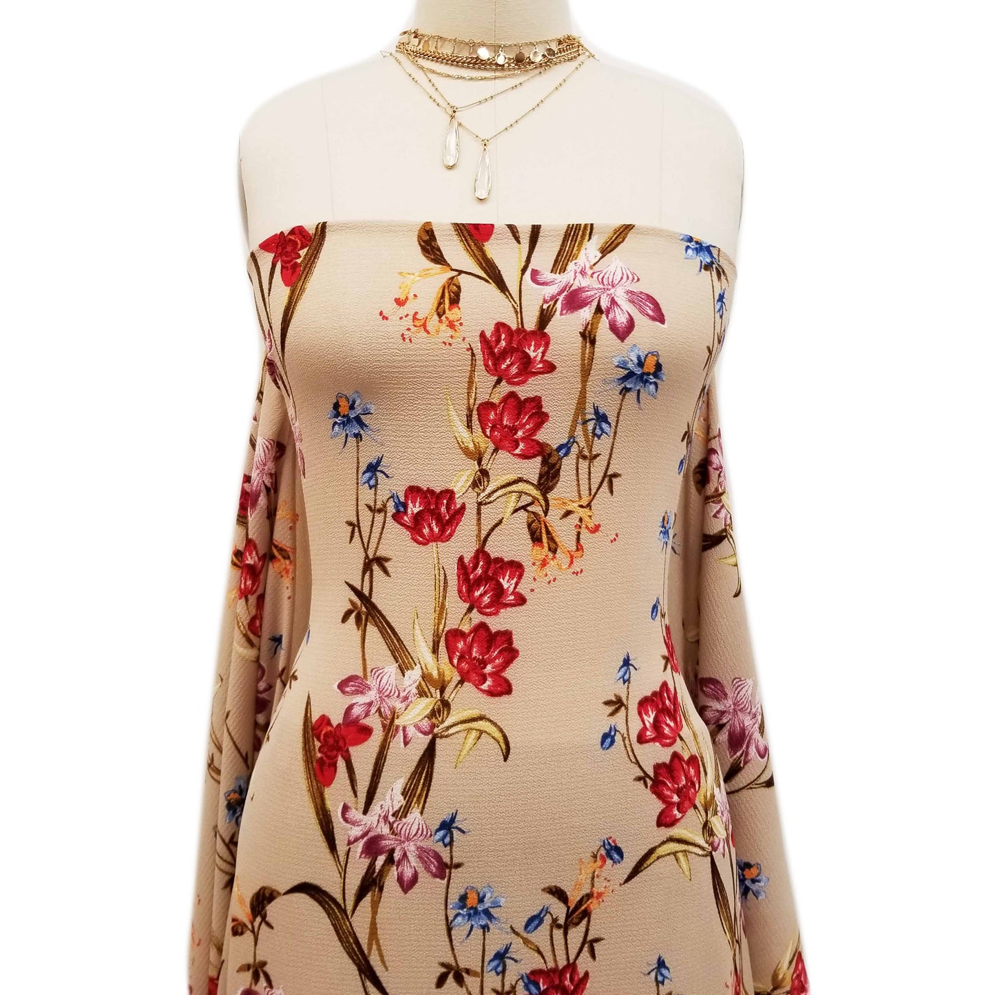 P-607-586-TAUPE-RUST - PRINTED CREPE CHIFFON 97% POLY 3% SPANDEX