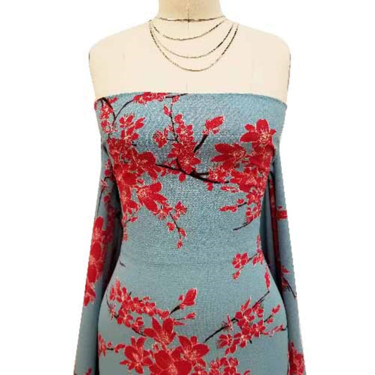 P-611-586-DUSTY-AQUA-RUST - PRINTED CREPE CHIFFON 97% POLY 3% SPANDEX