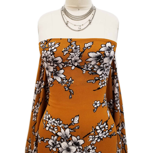 P-611-586-MUSTARD-IVORY - PRINTED CREPE CHIFFON 97% POLY 3% SPANDEX
