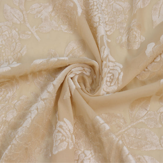 P-613-VELVET-BEIGE - PRINTED BURNT-OUT VELVET 68% POLY 24% NYLN 8% SPANDEX