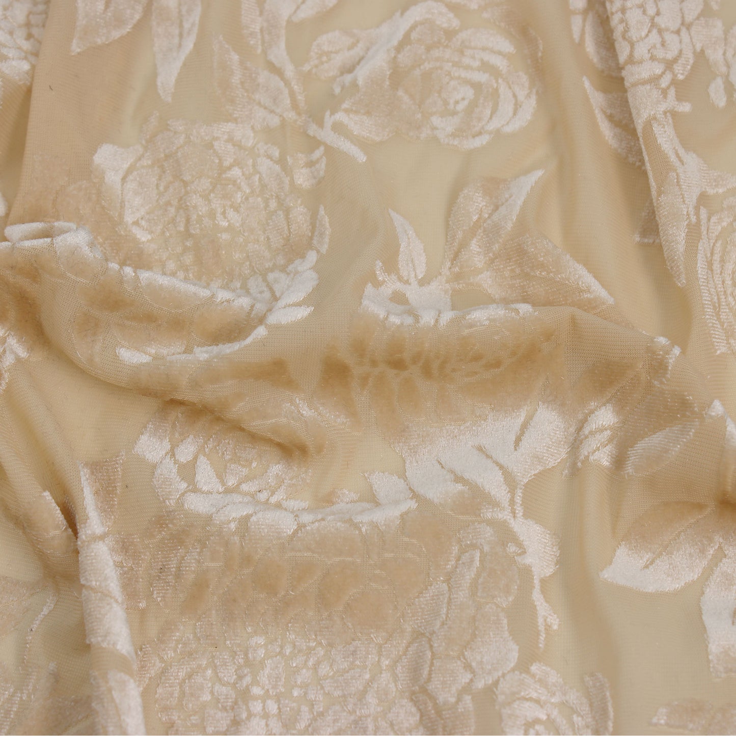 P-613-VELVET-BEIGE - PRINTED BURNT-OUT VELVET 68% POLY 24% NYLN 8% SPANDEX