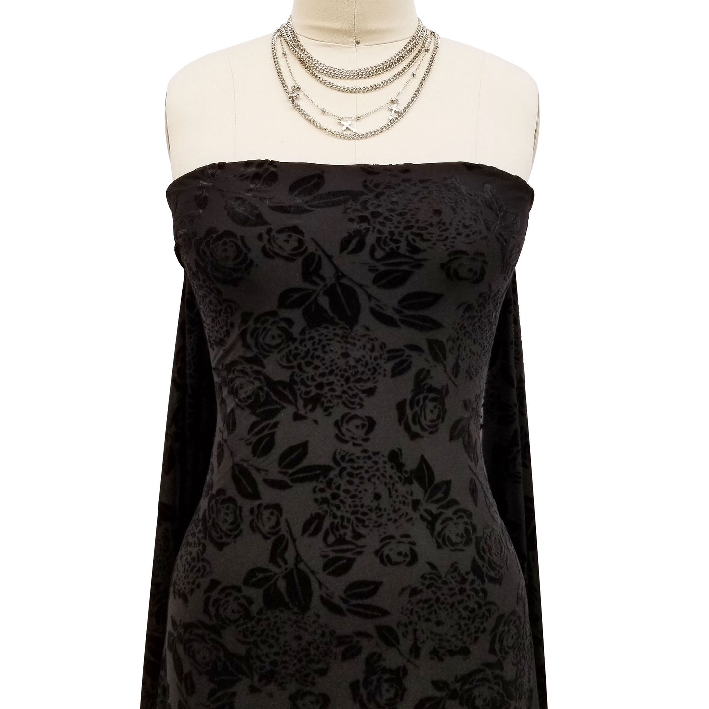 P-613-VELVET-BLACK - PRINTED BURNT-OUT VELVET 68% POLY 24% NYLN 8% SPANDEX