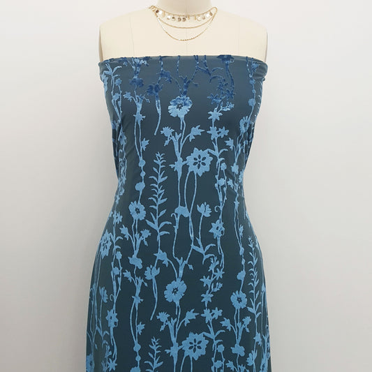 P-614-VELVET-PEACOCK - PRINTED BURNT-OUT VELVET 68% POLY 24% NYLN 8% SPANDEX