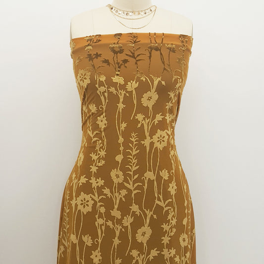 P-614-VELVET-MUSTARD - PRINTED BURNT-OUT VELVET 68% POLY 24% NYLN 8% SPANDEX