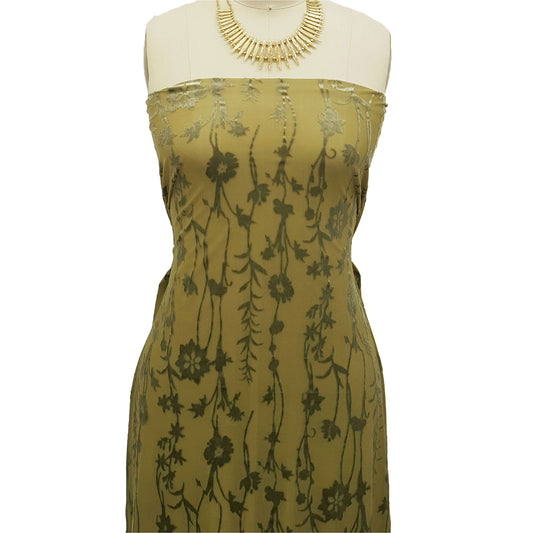 P-614-VELVET-OLIVE - PRINTED BURNT-OUT VELVET 68% POLY 24% NYLN 8% SPANDEX