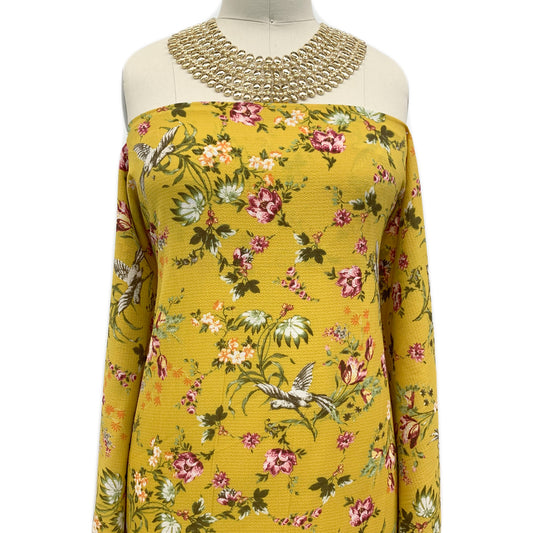 P-618-586-GOLDEN-MUSTARD-PEACH - PRINTED CREPE CHIFFON 97% POLY 3% SPANDEX