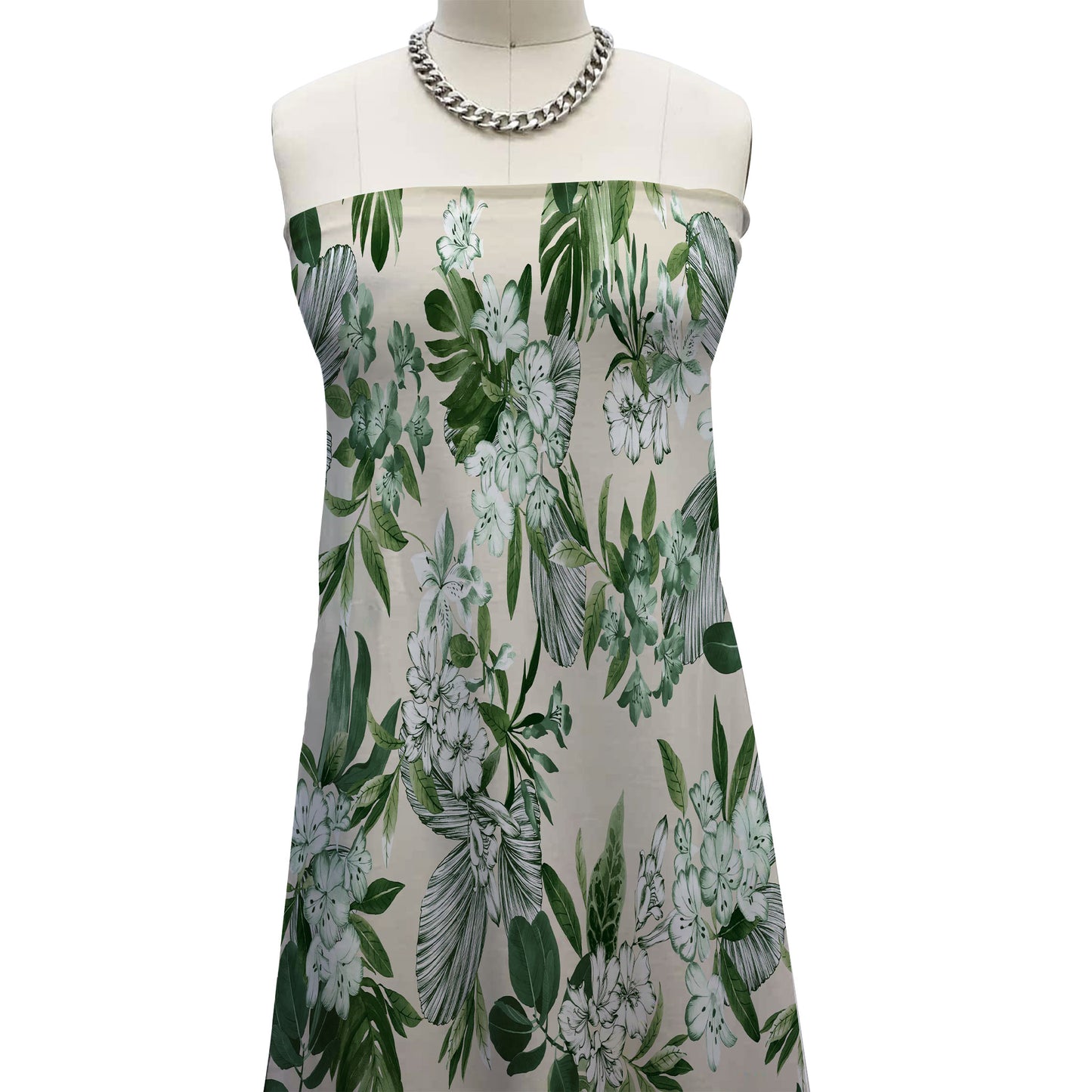 P-631-586-CREAM-GREEN - PRINTED CREPE CHIFFON 97% POLY 3% SPANDEX