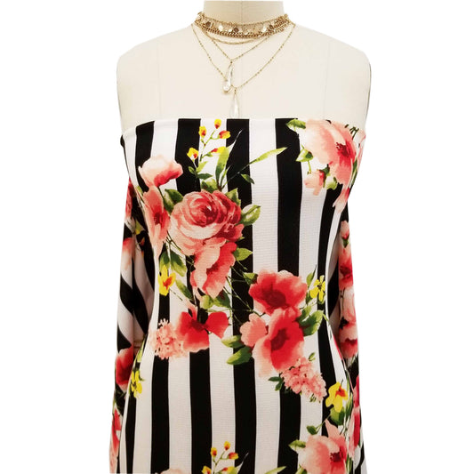 P-686-586-BLACK-CORAL - PRINTED CREPE CHIFFON 97% POLY 3% SPANDEX