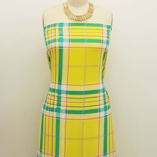 P-692-586-YELLOW-TURQUOISE - PRINTED CREPE CHIFFON 97% POLY 3% SPANDEX