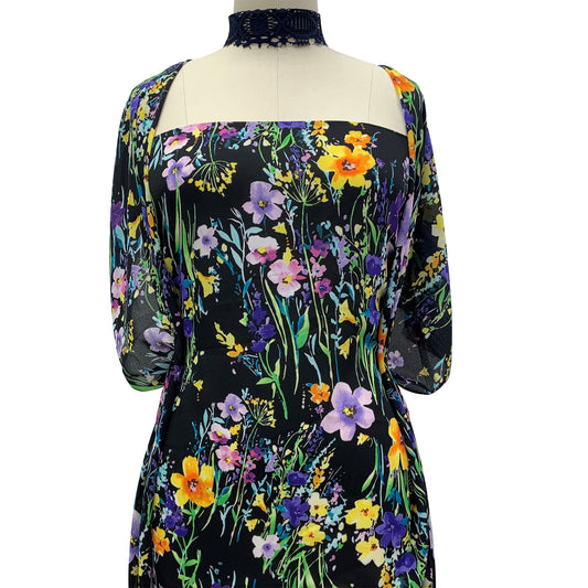 P-695-504-BLACK-LILAC - PRINTED WOOL DOBBY 100% POLYESTER