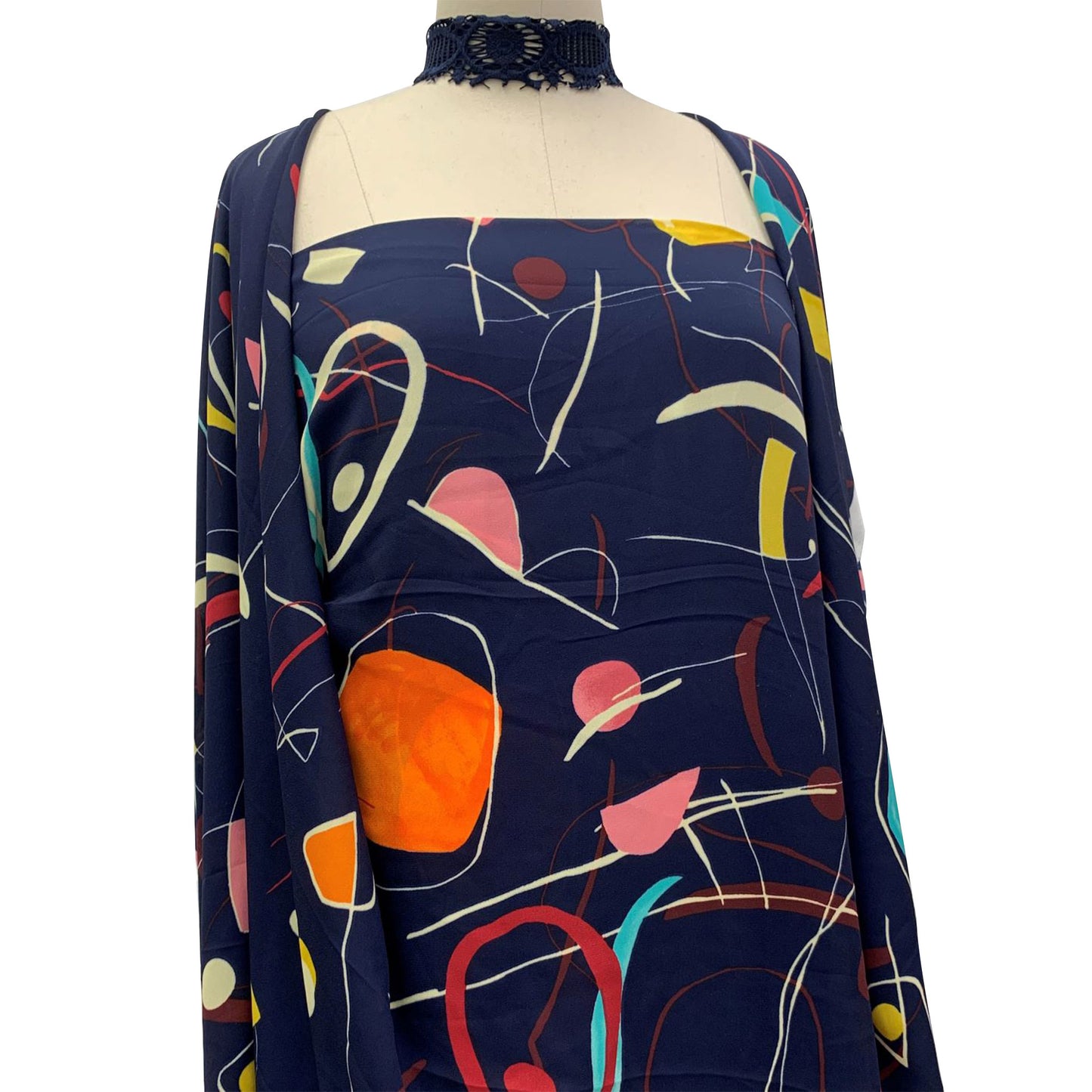 P-719-504-NAVY-TANGERINE - PRINTED WOOL DOBBY 100% POLYESTER