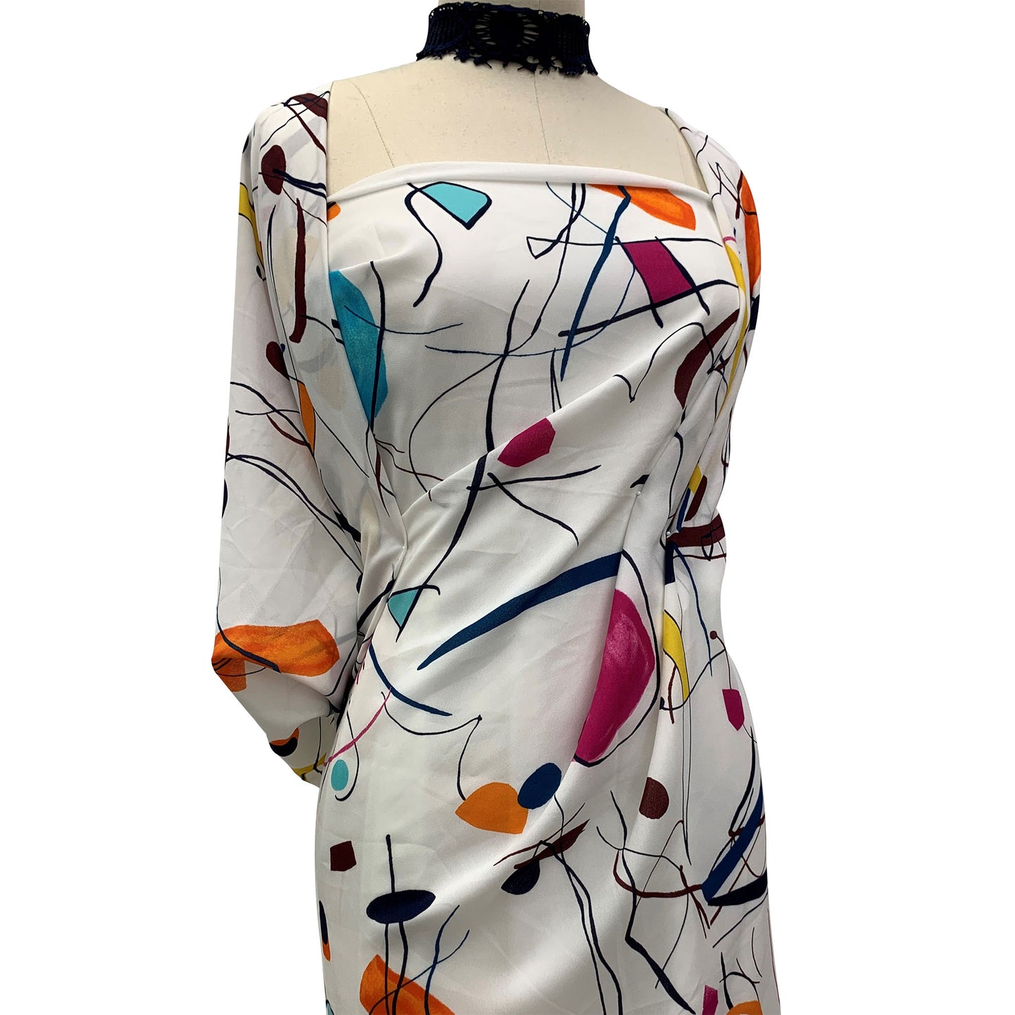 P-719-504-OFFWHITE-AQUA - PRINTED WOOL DOBBY 100% POLYESTER