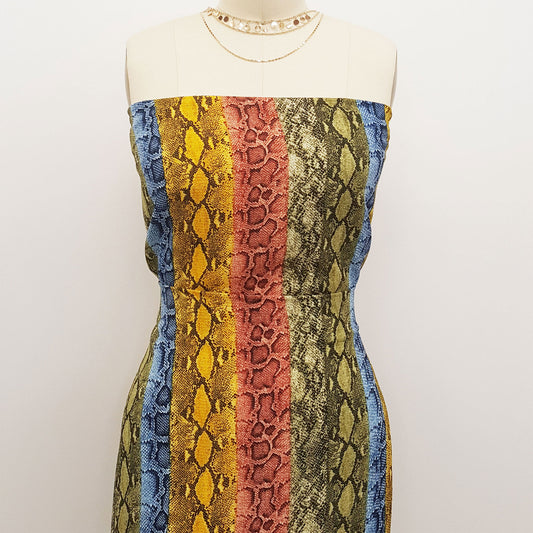 P-727-586-BLUE-GOLDEN-MUSTARD - PRINTED CREPE CHIFFON 97% POLY 3% SPANDEX