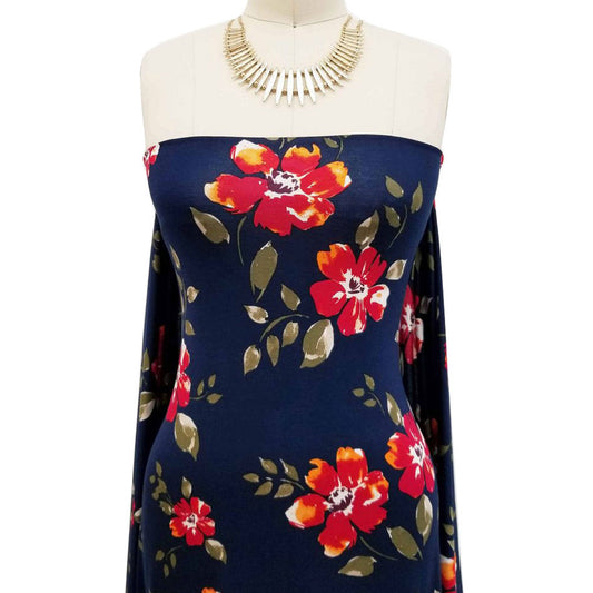 P-74-HVY-RSJ-NAVY-FIERY-RED - PRINT RSJ 95% RAYON 5% SPANDEX JERSEY